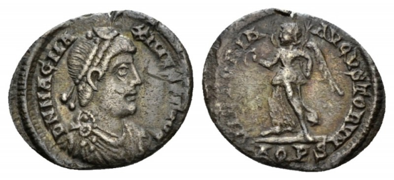 Magnus Maximus, 383-388 Siliqua Aquileia 385-388, AR 17mm., 1.66g. Pearl-diademe...