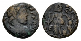 Johannes, 423-425 Half Centennionalis Rome 423-425, Æ 11.5mm., 1.38g. Diademed and draped bust r. Rev. Victoria standing l., holding Nike and captive....