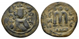 Temp. Abd Al-Malik Ibn Marwan, 685-705 Fals circa 690, Æ 22mm., 3.99g. Fals circa 690, Æ 20mm., 4.15g. Facing bust of Emperor. Rev. Monogram. Walker t...
