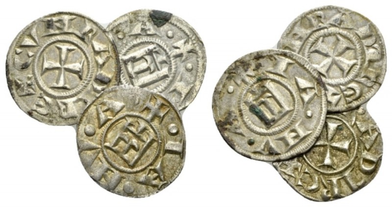 Genova, Repubblica, 1139-1339 lot of three denarii 1139-1339, AR 16.5mm., 0.85g....