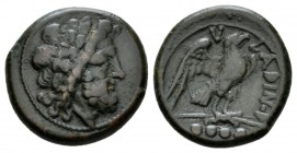 Frentani, Larinum Quadrunx circa 210-175, Æ 21mm., 7.55g. Laureate head of Jupited l. Rev. LADINOD Eagle standing r. on thunderbolt; above V and below...
