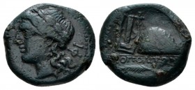 Campania, Neapolis Bronze circa 250-255, Æ 21mm., 8.56g. Laureate head of Apollo l., within wreath. Rev. NEOΠOΛITΩN, Lyre standing against omphalos; i...