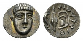 Campania, Phistelia Obol circa 325-275, AR 10.5mm., 0.59g. Male head facing, slightly r. Rev. Fistulis Dolphin, grain and shell. SNG ANS 567. Historia...