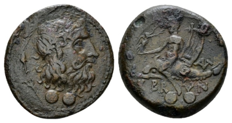 Apulia, Brundisium Sextans circa 215, Æ 20mm., 6.05g. Head of Neptune r.; in l. ...