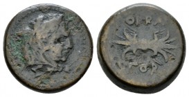 Apulia, Orra Semis circa 210-150, Æ 21.5mm., 13.49g. Head of Herakles r., wearing lion-skin. Rev. ORRA Winged thunderbolt. SNG ANS 810. Historia Numor...