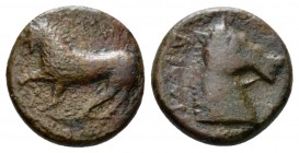 Apulia, Teate Bronze circa 325-275, Æ 17.5mm., 5.45g. TIATI Horse pacing l. Rev. Head of horse r.; in l. field, BIAA. Gabrici, Corolla Numismatica, 2...