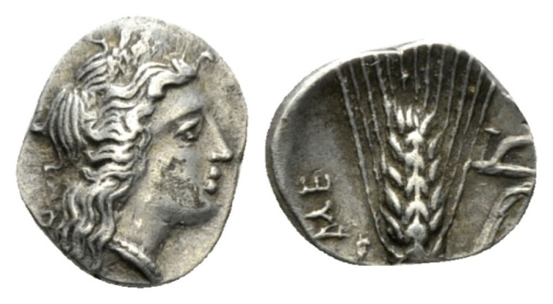 Lucania, Metapontum Triobol (?) circa 325-275, AR 10.5mm., 0.95g. Head of Demete...