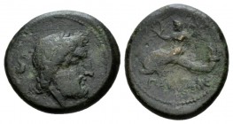 Lucania, Poseidonia as Paestum Unit circa 264-241, Æ 22.5mm., 7.13g. Laureate and bearded head of Neptune r.; at l., S. Rev. PAISTANO Neptune riding d...