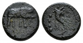 Lucania, Poseidonia as Paestum Triens II Cent., Æ 14mm., 3.65g. PAES Elephant standing r. Rev. Cornucopiae; at l., four pellets. SNG ANS 777. Historia...