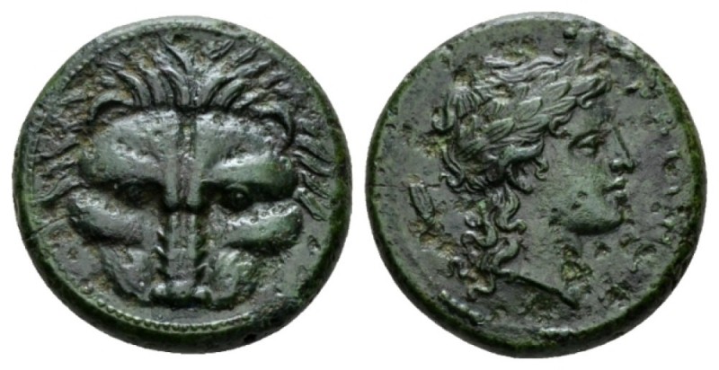 Bruttium, Rhegium Bronze circa 351-280, Æ 22mm., 9.42g. Facing lion-mask. Rev. P...