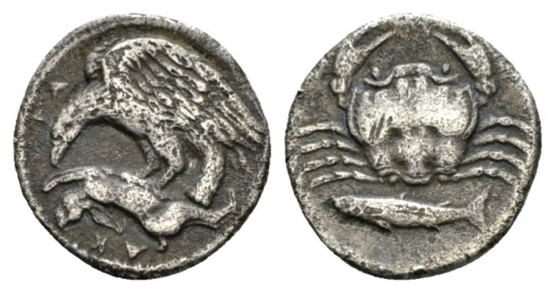 Sicily, Agrigentum Hemidrachm circa 420-406, AR 14.5mm., 1.96g. AK – PA Eagle fl...