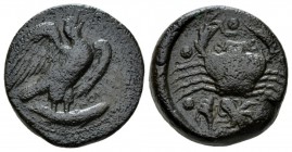 Sicily, Agrigentum Hemilitron circa 420-406, Æ 27.5mm., 21.05g. AKPAΓANTINON Eagle standing r., with open wings with fish in it's tallons. Rev. Crab; ...