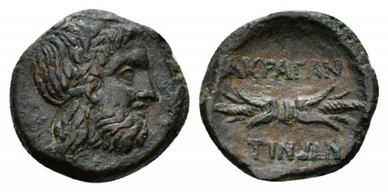 Sicily, Agrigentum Bronze circa 338-287, Æ 14mm., 2.08g. Laureate head of Zeus r...