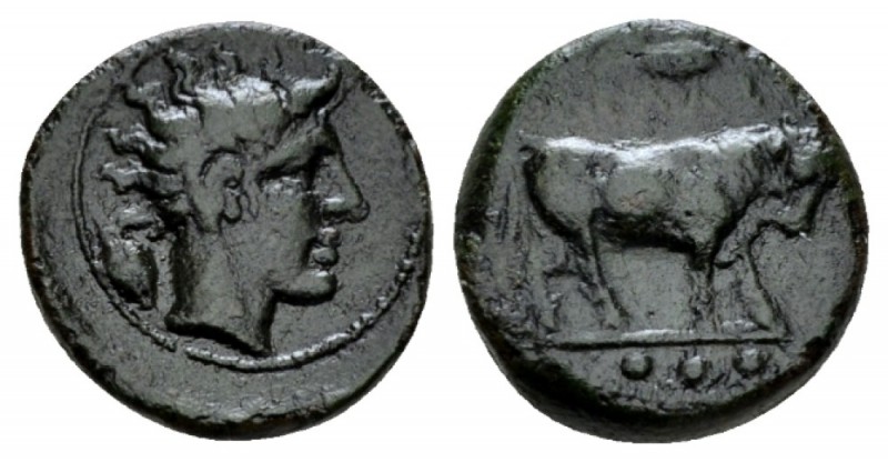 Sicily, Gela Tetras circa 420-405, Æ 16mm., 3.56g. ΓEΛAΣ Bull advancing r.; abov...