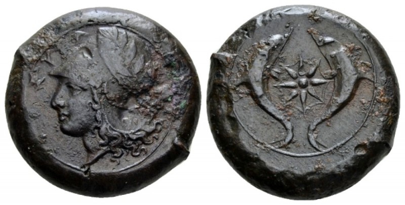 Sicily, Syracuse Drachm circa 405-367, Æ 31mm., 34.90g. ΣYPA Head of Athena l., ...