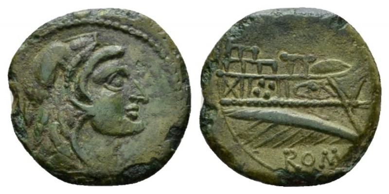 C. Numitorius C.f. Lem (?). Quadrans circa 133, Æ 18mm., 3.31g. Head of Hercules...