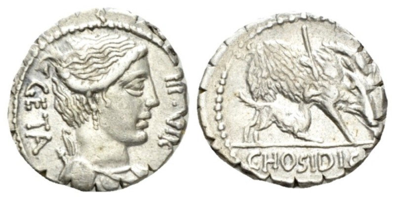 C. Hosidius C.f. Geta. Denarius serratus circa 68, AR 18.5mm., 3.70g. GETA – III...