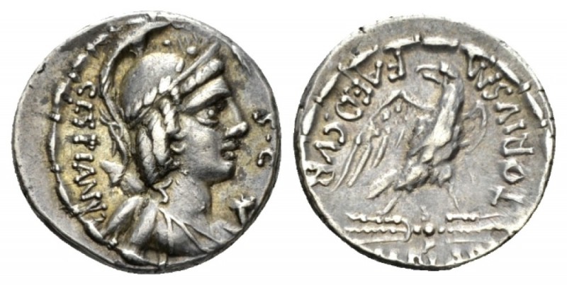 M. Plaetorius M.f. Caestianus. Denarius circa 67, AR 17.5mm., 4.12g. Bust r. wit...