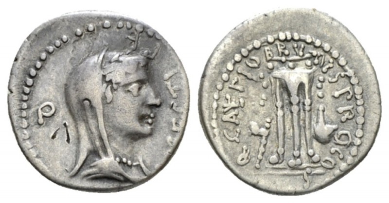 Q. Caepio Brutus and L. Sestius Pro. Q. Denarius mint moving with Brutus 43-42, ...