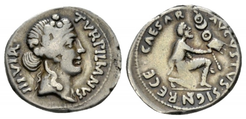 Octavian as Augustus, 27 BC – 14 AD Denarius circa 19, AR 20.5mm., 4.06g. III VI...