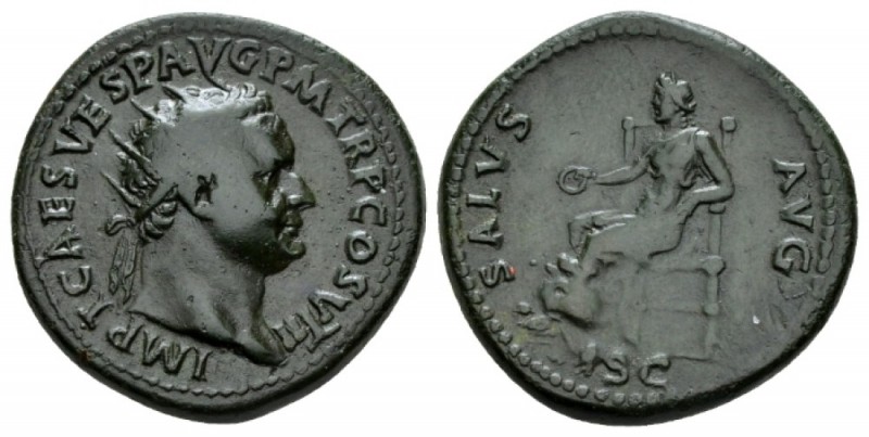 Titus, 79-81 Dupondius 80, Æ 29mm., 16.06g. IMP T CAES VESP AVG P M TR P COS VII...