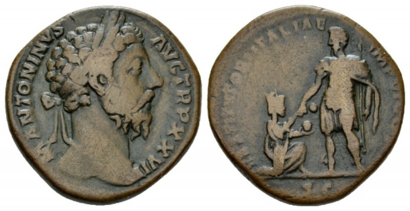 Marcus Aurelius, 161-180 Sestertius 172-173, Æ 30mm., 22.17g. M ANTONINVS AVG TR...