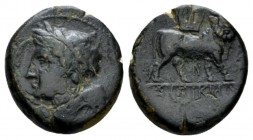 Campania, Teanum Sidicinum. Bronze circa 265-240, Æ 18.5mm., 6.20g. Laureate head of Apollo l. Rev. Man-headed bull standing r., head facing; above, l...