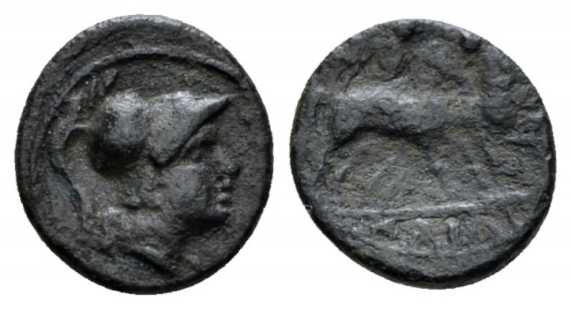 Apulia, Caelia Semuncia circa 220-150, Æ 13mm., 1.72g. Helmeted head of Athena r...