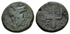 Lucania, Paestum Semis II cent., Æ 18mm., 5.14g. Laureate head of Neptune r.; behind, S Rev. Trident. Historia Numorum Italy 1220. SNG ANS 728.
 
 G...
