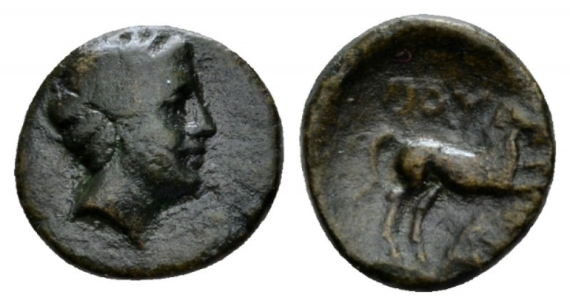 Lucania, Thurium Bronze circa 280-260, Æ 14mm., 2.09g. Diademed head of Apollo r...