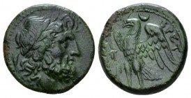 Bruttium, Brettii Unit circa 214-211, Æ 22.5mm., 7.77g. Laureate head of Zeus r.; behind, grain ear. Rev. Eagle standing l., with wings spread; in fro...