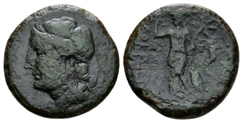 Bruttium, Locri Bronze circa 350-275, Æ 24.5mm., 9.68g. Laureate head of Perseph...