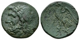 Bruttium, Locri Unit circa 281-272, Æ 25.5mm., 12.51g. Laureate head of Zeus l. Rev. Eagle standing l. on thunderbolt; in field, cornucopia. Historia ...