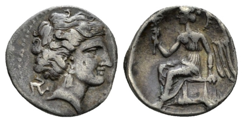 Bruttium, Terina Drachm circa 300, AR 15.5mm., 1.95g. Head of nymph r.; behind, ...