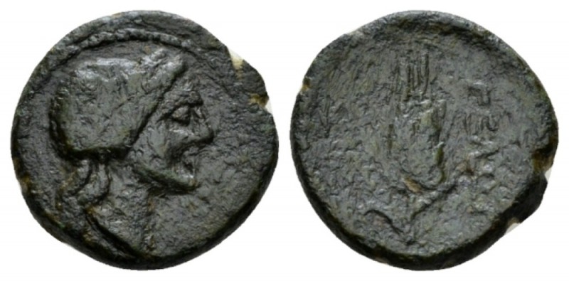 Sicily, Gela Half Unit circa 208-200, Æ 19.5mm., 6.01g. Wreathed head of Demeter...