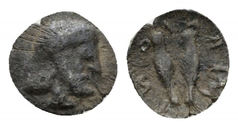 Sicily, Himera Obol circa 472-409, AR 9.5mm., 0.28g. Bearded and helmeted head r...