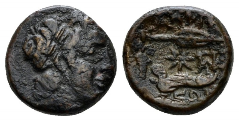 Locri Ozolae, Amphissa Bronze circa II cent., Æ 15.5mm., 4.27g. Head of Apollo r...