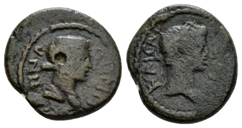 Euboea, Chalkis Nero, 54-68 Bronze 54-68, Æ 22mm., 7.36g. NEPΩN KAICAP Laureate ...