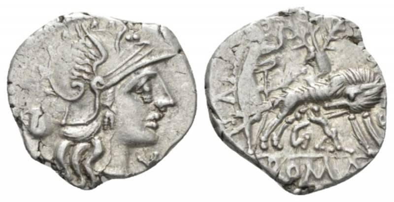 Sex. Pompeius. Denarius 137, AR 20.5mm., 3.75g. Helmeted head of Roma r.; below ...