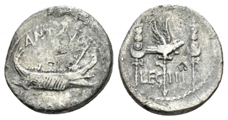 Marcus Antonius. Denarius mint moving with M. Antony 32-31, AR 18mm., 3.67g. ANT...