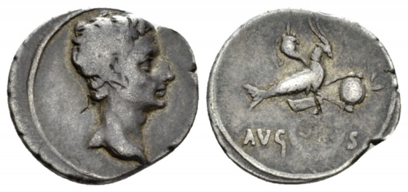 Octavian as Augustus, 27 BC – 14 AD Denarius Colonia Patricia (?) circa 18-17/16...