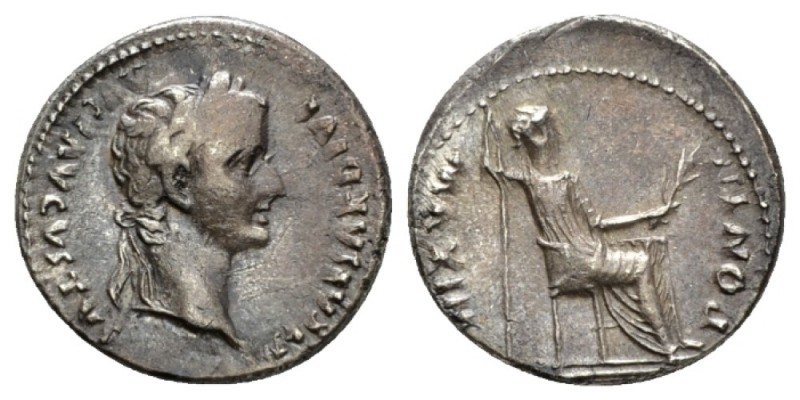 Tiberius, 14-37 Denarius Lugdunum 14-37, AR 19mm., 3.87g. Laureate head r. Rev. ...