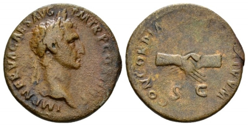 Nerva, 96-98 As 97, Æ 28mm., 9.89g. IMP NERVA CAES AVG P M TR P COS III P P Laur...