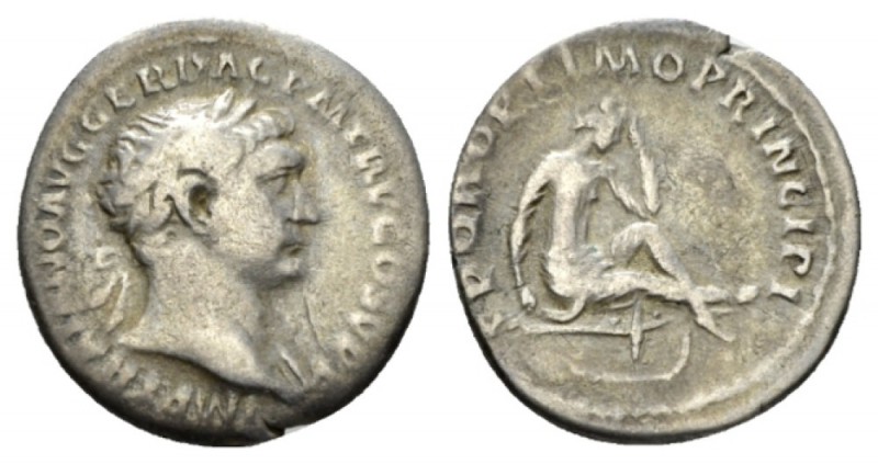 Trajan, 98-117 Denarius circa 103-107, AR 18mm., 2.70g. Laureate head r. Rev. Da...