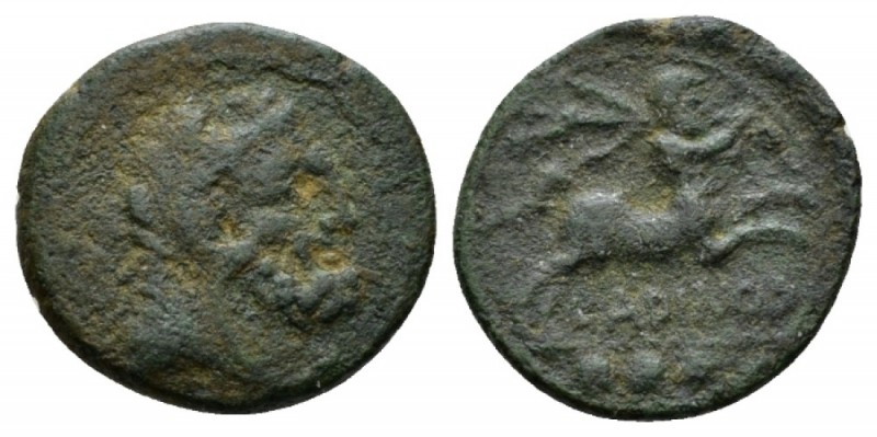 Frentani, Larinum Teruncius circa 210-175, Æ 20mm., 4.56g. Bearded head of Herak...