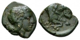 Campania, Neapolis Bronze circa 320-300, Æ 17mm., 5.20g. Laureate head of Apollo r. Rev. Forepart of man-faced bull r. SNG ANS 427. Historia Numorum I...