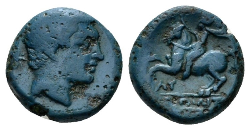 Campania, Neapolis Hemiobol circa 250-225, Æ 15.5mm., 3.75g. Male head r.; behin...