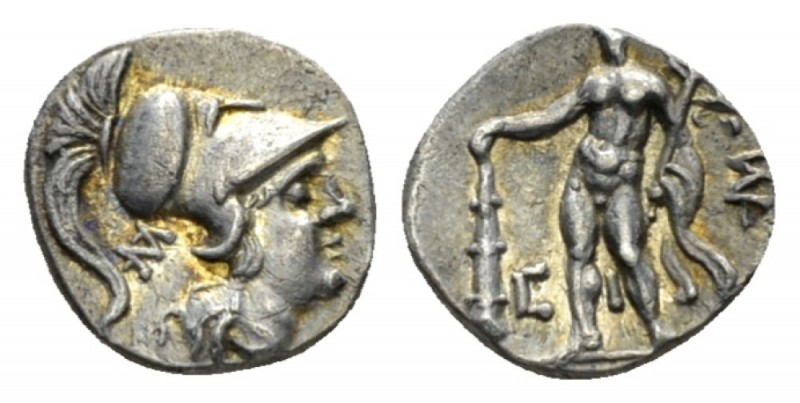 Calabria, Tarentum Diobol circa 280-228, AR 10.50mm., 0.96g. Head of Athena r., ...