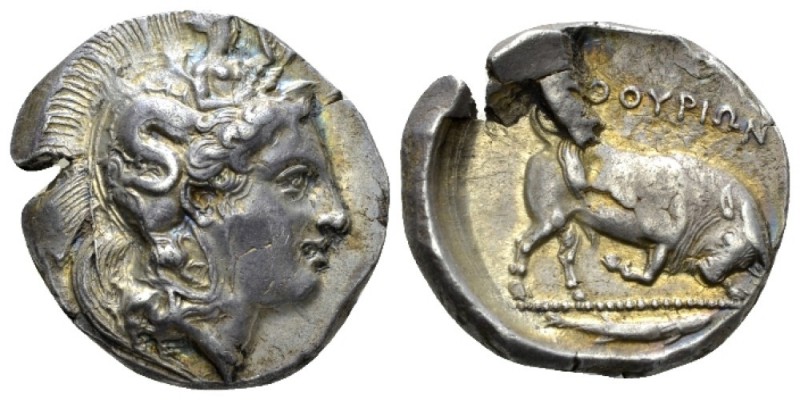 Lucania, Thurium Dinomos circa 400-350, AR 28mm., 15.46g. Head of Athena r., wea...