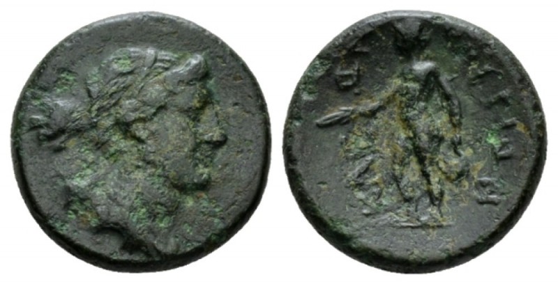 Lucania, Thurium Bronze circa, Æ 18.5mm., 6.06g. Bust of Artemis r., holding qui...